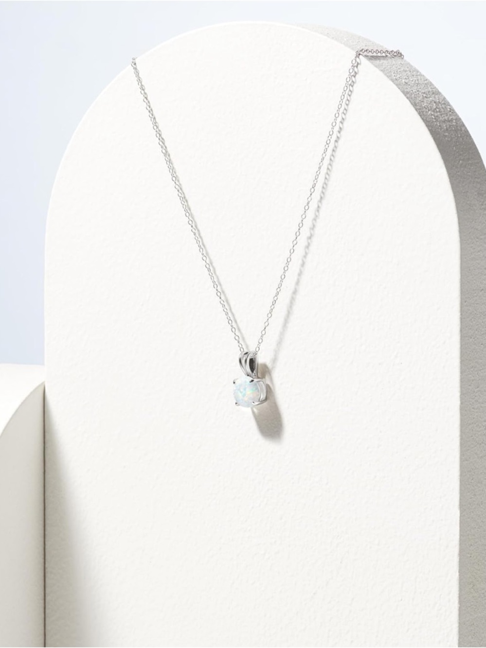 Sterling Silver Round Cut Birthstone Pendant Necklace 18" - Opal
